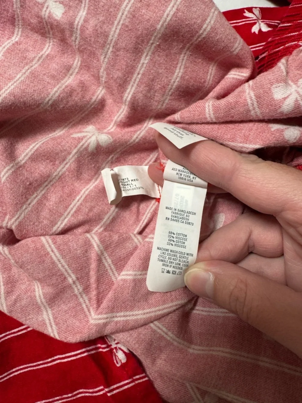 Aerie Flannel Boxer Pajama Set XS Red Bow Stripes